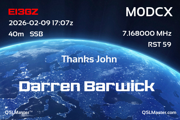 QSL Master Card for M0DCX QSO with EI3GZ