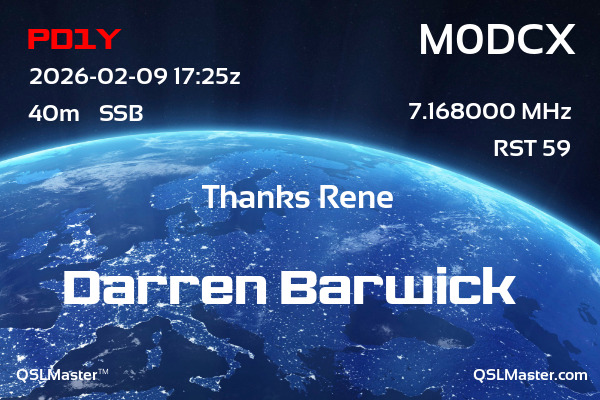 QSL Master Card for M0DCX QSO with PD1Y