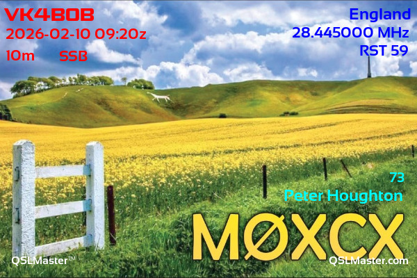 QSL Master Card for M0XCX QSO with VK4BOB