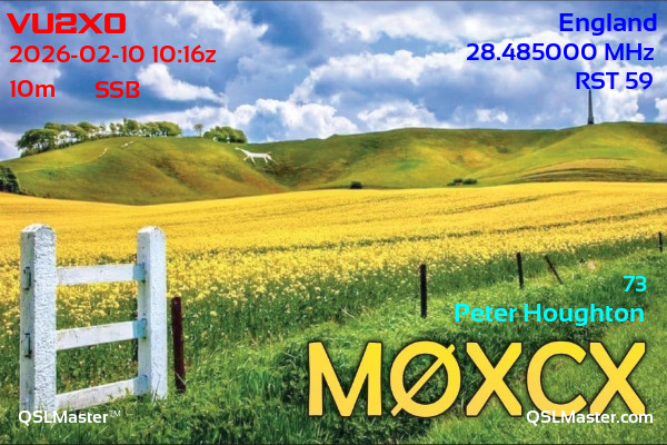 QSL Master Card for M0XCX QSO with VU2XO