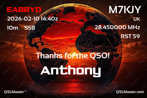 QSL Master Card for M7KJY QSO with EA8BYO