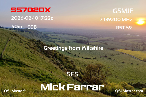 QSL Master Card for G5MJF QSO with S5702DX