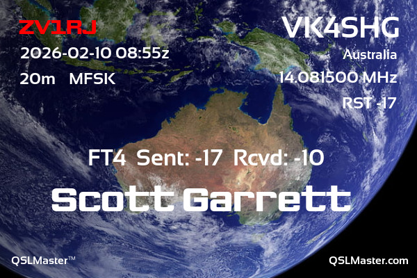 QSL Master Card for VK4SHG QSO with ZV1RJ