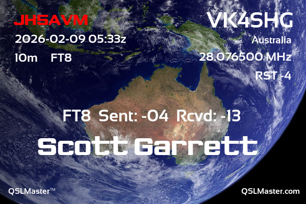 QSL Master Card for VK4SHG QSO with JH5AVM