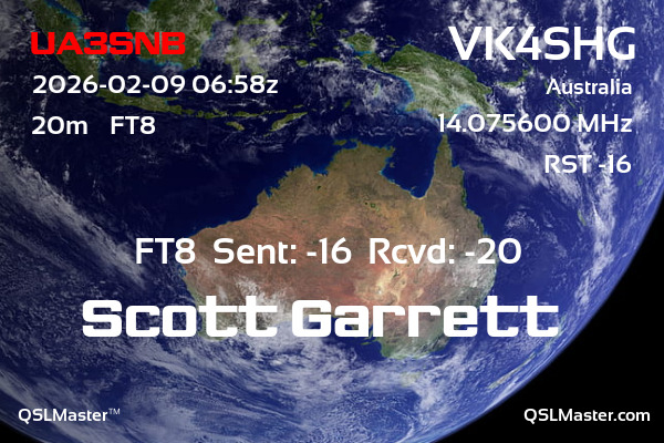 QSL Master Card for VK4SHG QSO with UA3SNB