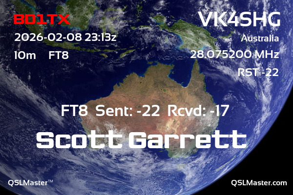 QSL Master Card for VK4SHG QSO with BD1TX