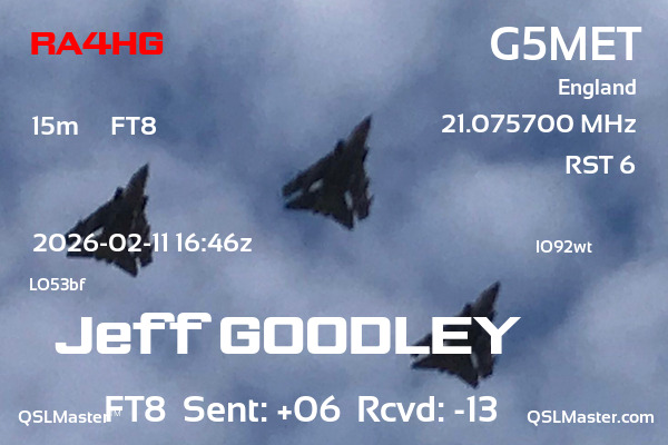 QSL Master Card for G5MET QSO with RA4HG