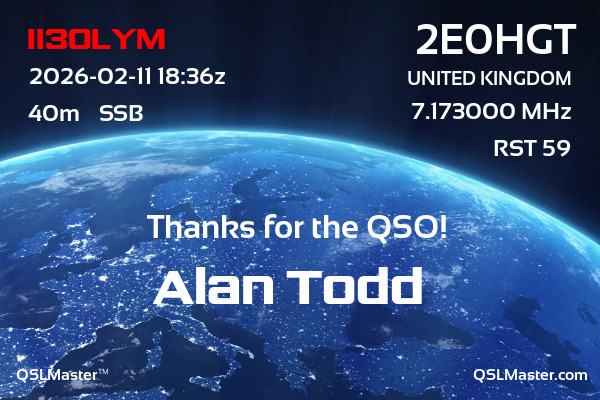 QSL Master Card for 2E0HGT QSO with II3OLYM