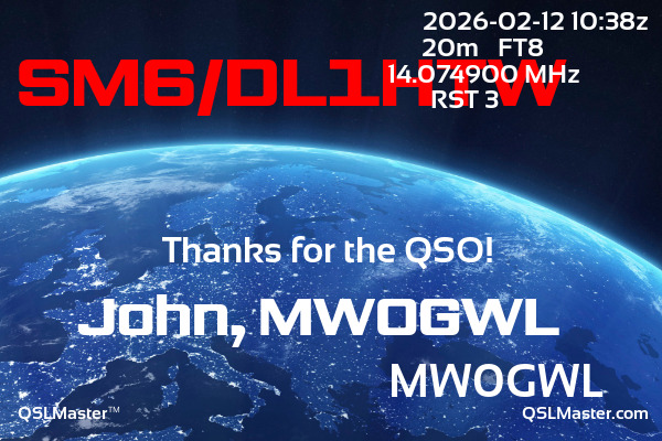 QSL Master Card for MW0GWL QSO with SM6/DL1HTW