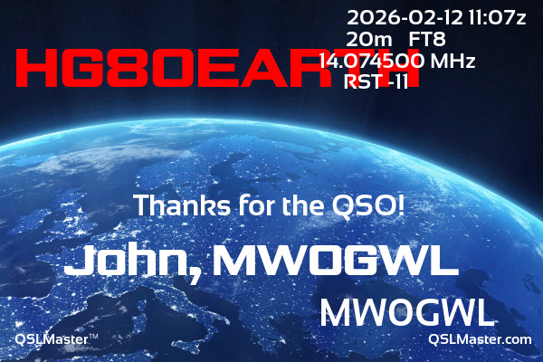 QSL Master Card for MW0GWL QSO with HG80EARTH