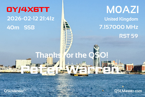 QSL Master Card for M0AZI QSO with OY/4X6TT