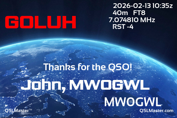 QSL Master Card for MW0GWL QSO with G0LUH