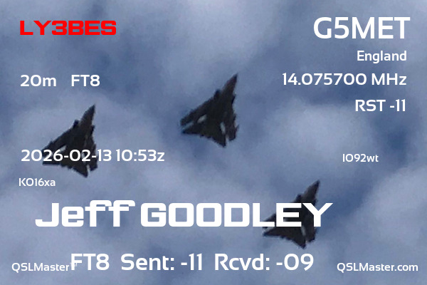 QSL Master Card for G5MET QSO with LY3BES