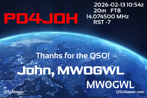 QSL Master Card for MW0GWL QSO with PD4JOH