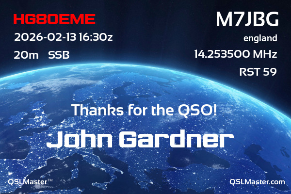 QSL Master Card for M7JBG QSO with HG80EME