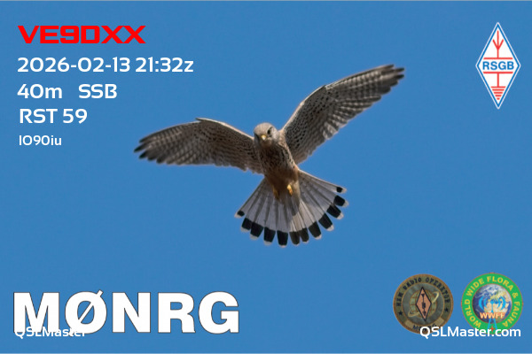 QSL Master Card for M0NRG QSO with VE9DXX