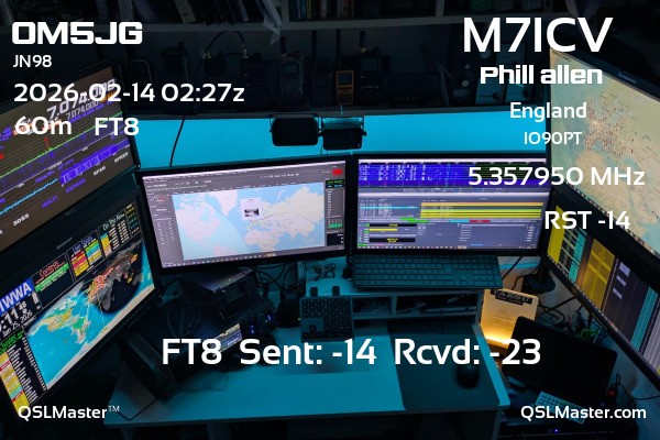 QSL Master Card for M7ICV QSO with OM5JG
