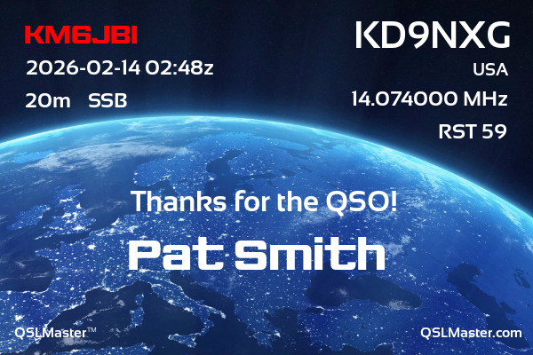 QSL Master Card for KD9NXG QSO with KM6JBI