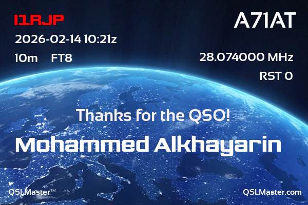 QSL Master Card for A71AT QSO with I1RJP
