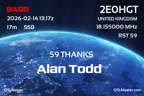 QSL Master Card for 2E0HGT QSO with 9A5O