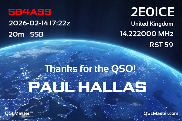 QSL Master Card for 2E0ICE QSO with 5B4ASS