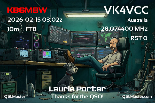 QSL Master Card for VK4VCC QSO with KB6MBW