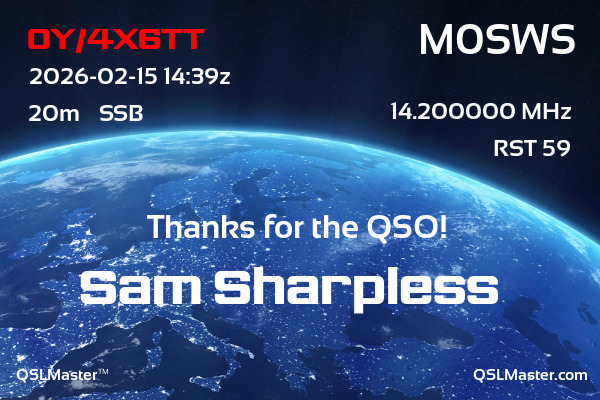 QSL Master Card for M0SWS QSO with OY/4X6TT