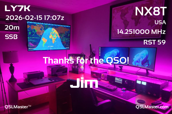 QSL Master Card for NX8T QSO with LY7K