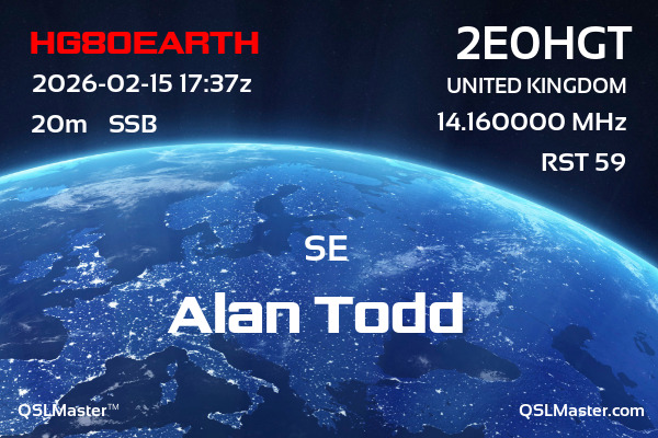 QSL Master Card for 2E0HGT QSO with HG80EARTH