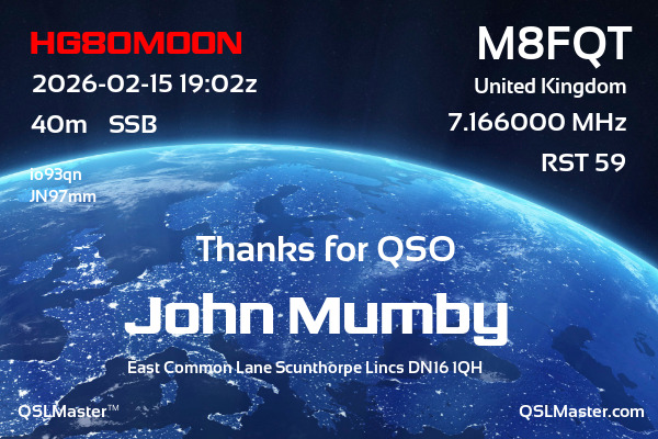 QSL Master Card for M8FQT QSO with HG80MOON