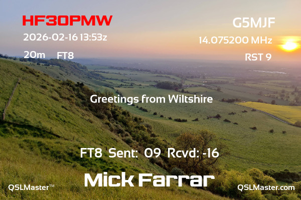 QSL Master Card for G5MJF QSO with HF30PMW