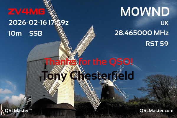 QSL Master Card for M0WND QSO with ZV4MG