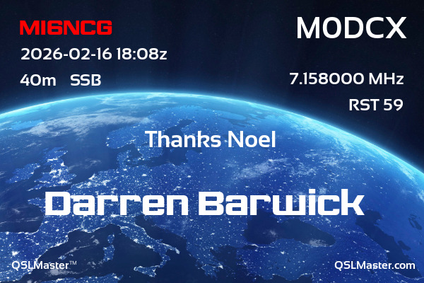 QSL Master Card for M0DCX QSO with MI6NCG