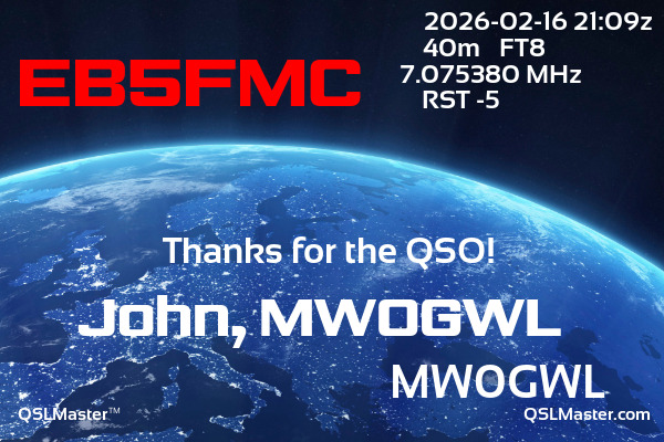 QSL Master Card for MW0GWL QSO with EB5FMC