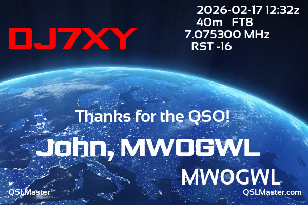 QSL Master Card for MW0GWL QSO with DJ7XY