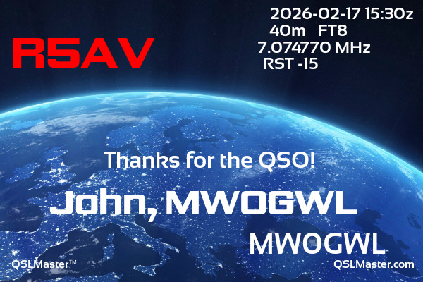 QSL Master Card for MW0GWL QSO with R5AV