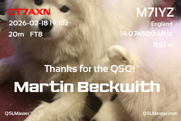 QSL Master Card for M7IYZ QSO with CT7AXN