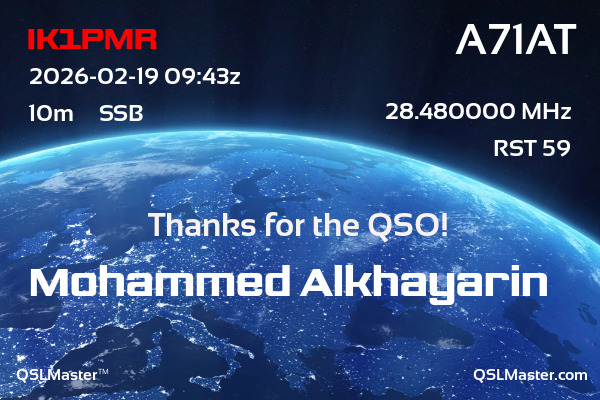 QSL Master Card for A71AT QSO with IK1PMR