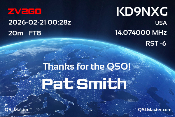 QSL Master Card for KD9NXG QSO with ZV2GO