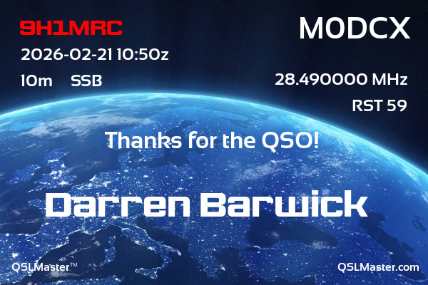 QSL Master Card for M0DCX QSO with 9H1MRC