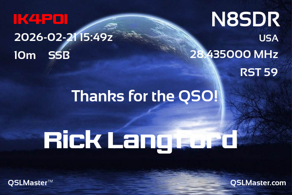 QSL Master Card for N8SDR QSO with IK4POI