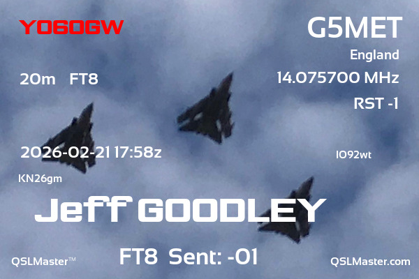QSL Master Card for G5MET QSO with YO6OGW