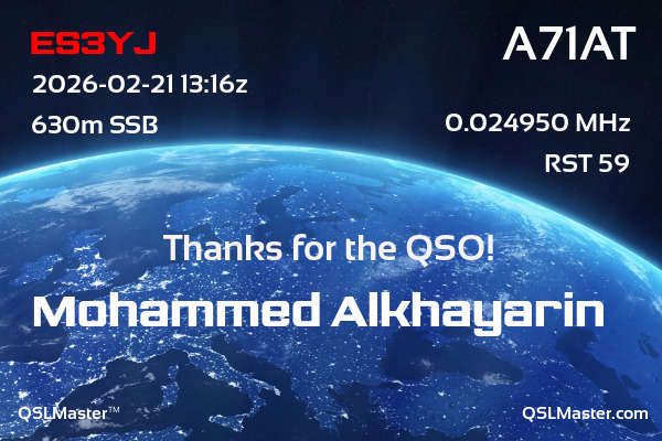 QSL Master Card for A71AT QSO with ES3YJ