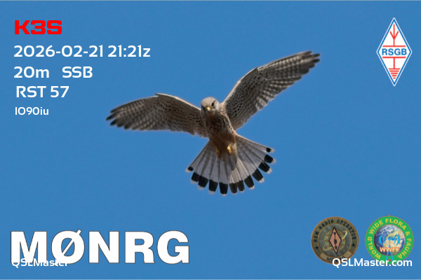 QSL Master Card for M0NRG QSO with K3S