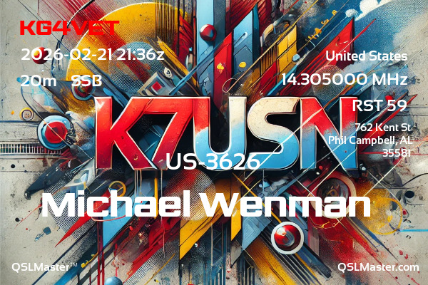 QSL Master Card for K7USN QSO with KG4VET