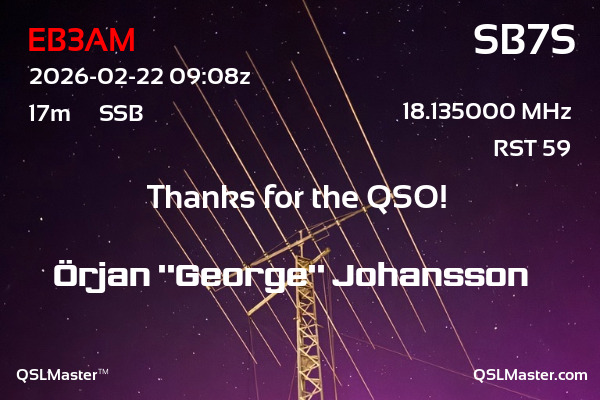 QSL Master Card for SB7S QSO with EB3AM