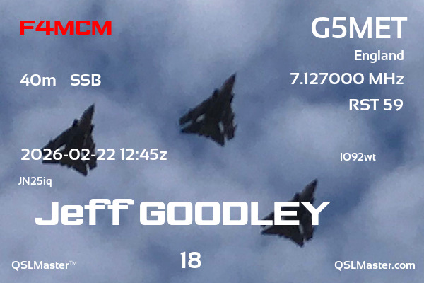QSL Master Card for G5MET QSO with F4MCM
