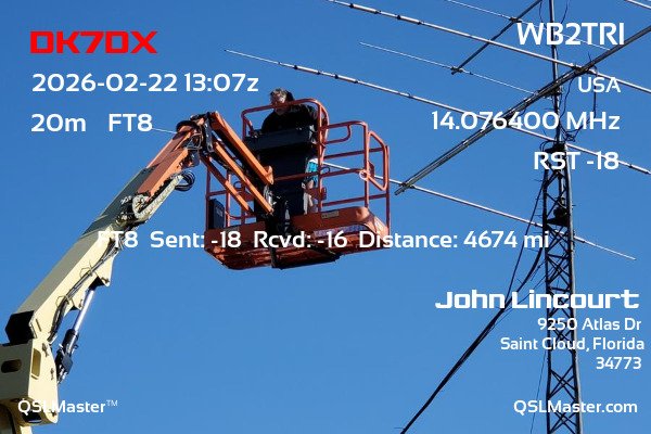 QSL Master Card for WB2TRI QSO with DK7DX