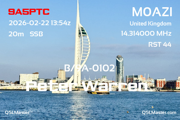 QSL Master Card for M0AZI QSO with 9A5PTC