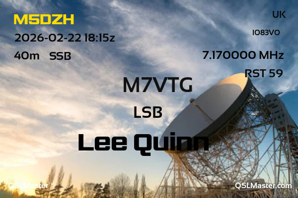 QSL Master Card for M7VTG QSO with M5DZH